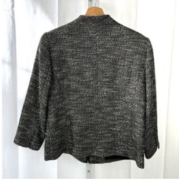 Eileen Fisher Women’s Size Medium Linen Tweed Leather Trim Zip Front Jacket Grey - Picture 3 of 5